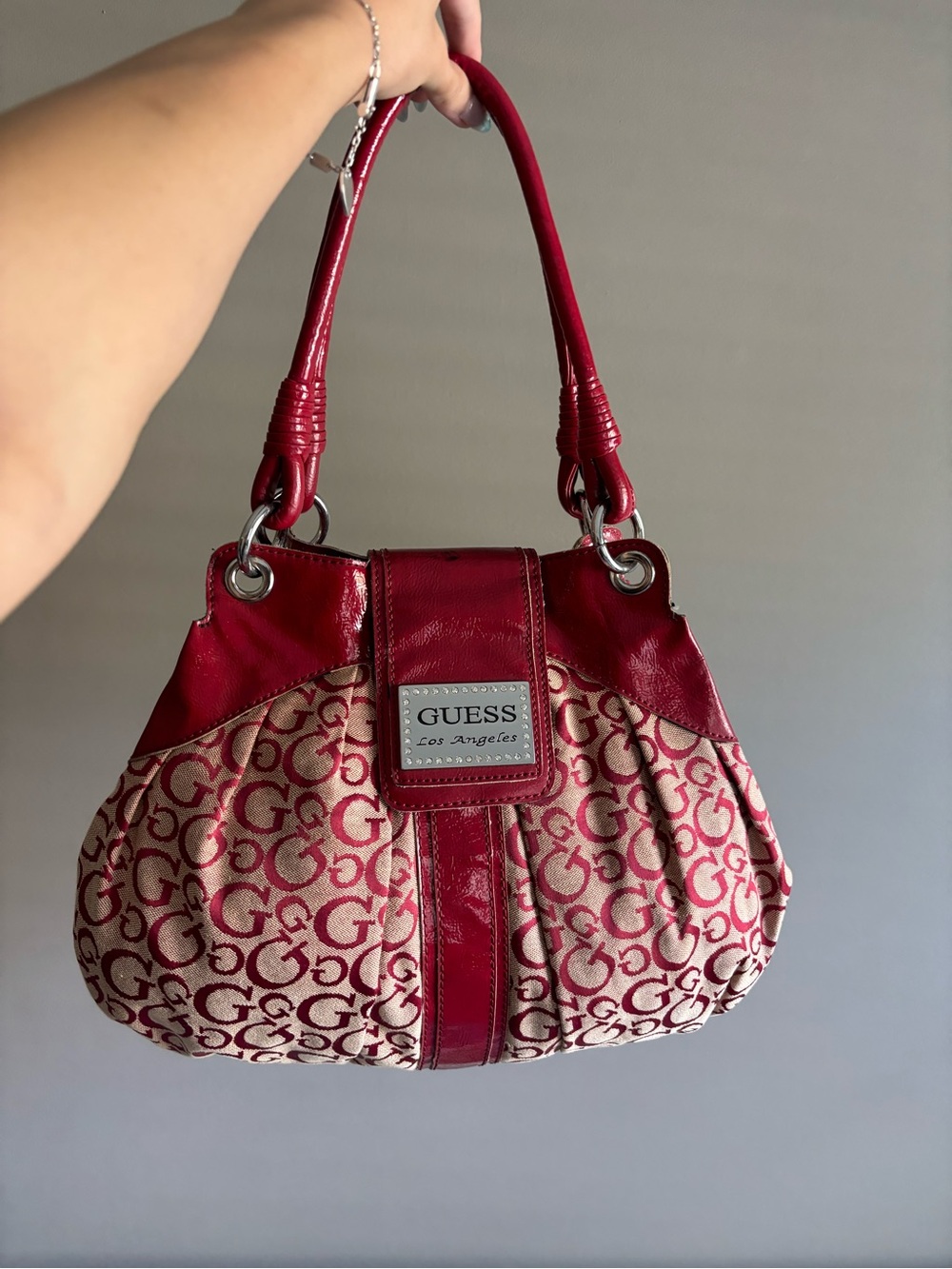 Guess Y2k vintage red monogram over sized shoulder bag
